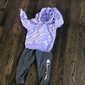 Girls champion sweatshirt and sweatpants outfit purple and grey- size 5